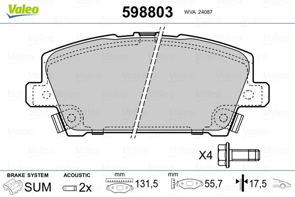 VALEO 598803 Brake Pad Set, disc brake