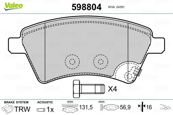 VALEO 598804 Brake Pad Set, disc brake