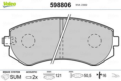 Brake Pad Set, disc brake VALEO 598806