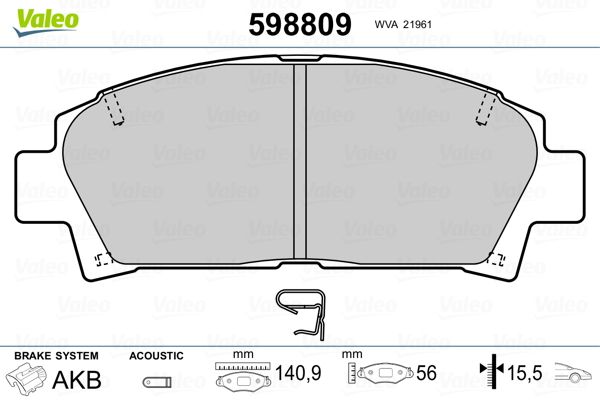 VALEO 598809 Brake Pad Set, disc brake