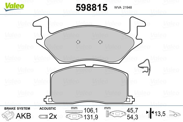 VALEO 598815 Brake Pad Set, disc brake