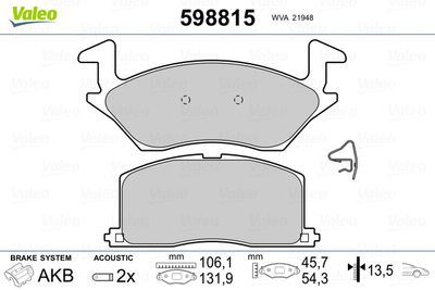 Brake Pad Set, disc brake VALEO 598815