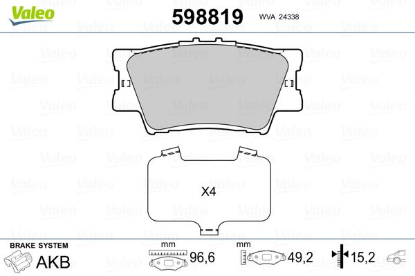 VALEO 598819 Brake Pad Set, disc brake