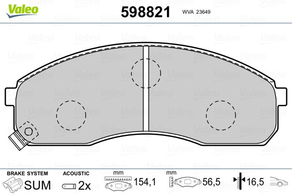 VALEO 598821 Brake Pad Set, disc brake