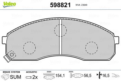 Brake Pad Set, disc brake VALEO 598821