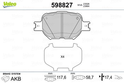Brake Pad Set, disc brake VALEO 598827
