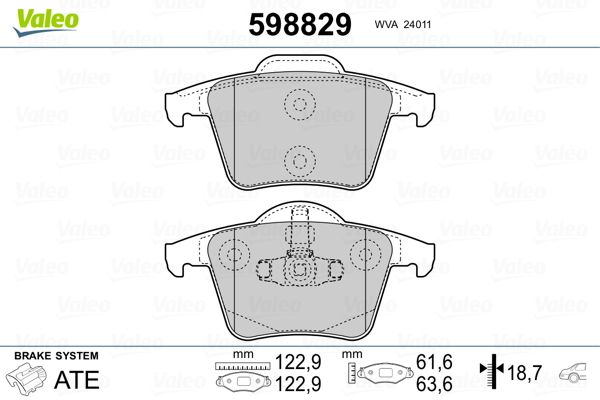 VALEO 598829 Brake Pad Set, disc brake