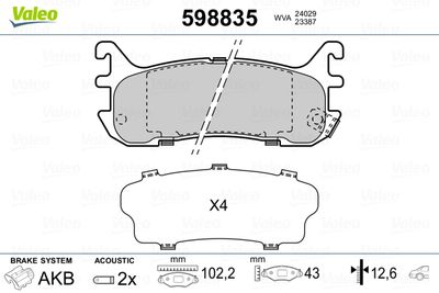 Brake Pad Set, disc brake VALEO 598835