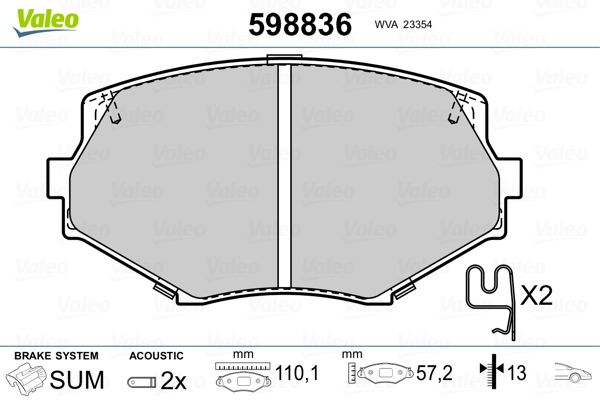 VALEO 598836 Brake Pad Set, disc brake