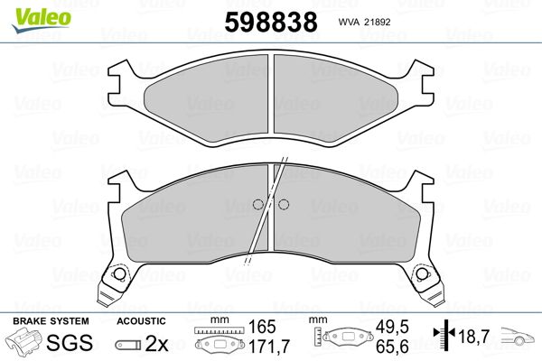 VALEO 598838 Brake Pad Set, disc brake