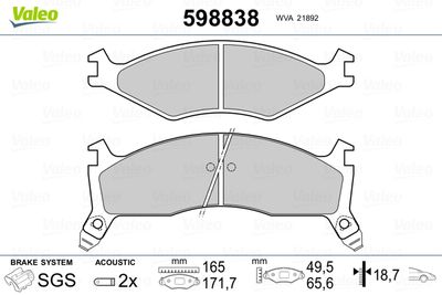 Brake Pad Set, disc brake VALEO 598838