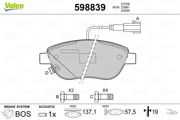VALEO 598839 Brake Pad Set, disc brake