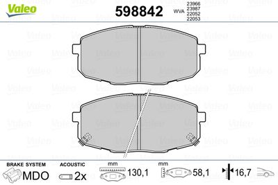 Brake Pad Set, disc brake VALEO 598842