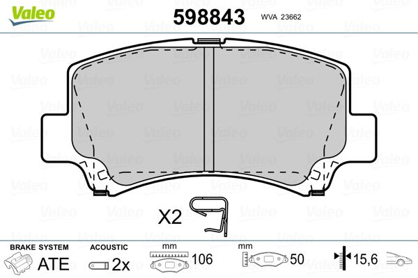 VALEO 598843 Brake Pad Set, disc brake
