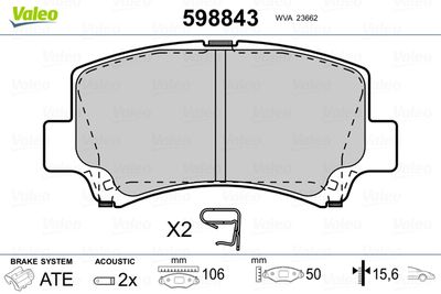 Brake Pad Set, disc brake VALEO 598843