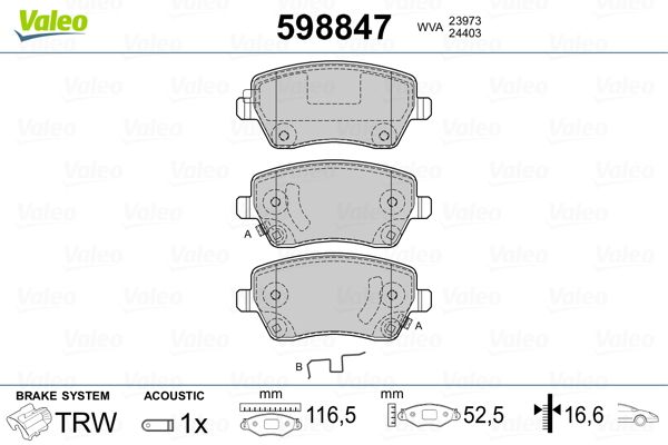 VALEO 598847 Brake Pad Set, disc brake