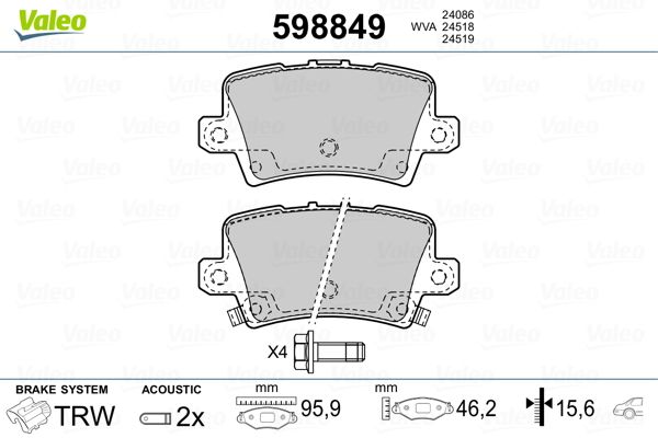 VALEO 598849 Brake Pad Set, disc brake