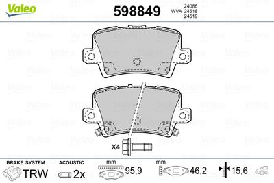 Brake Pad Set, disc brake VALEO 598849