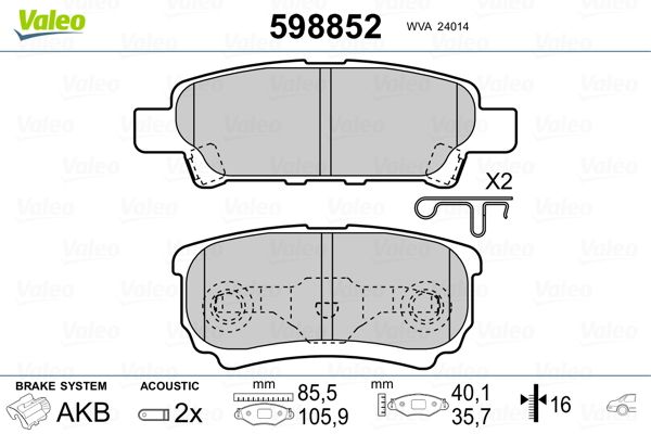 VALEO 598852 Brake Pad Set, disc brake