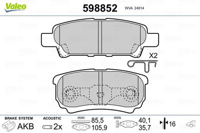 Brake Pad Set, disc brake VALEO 598852