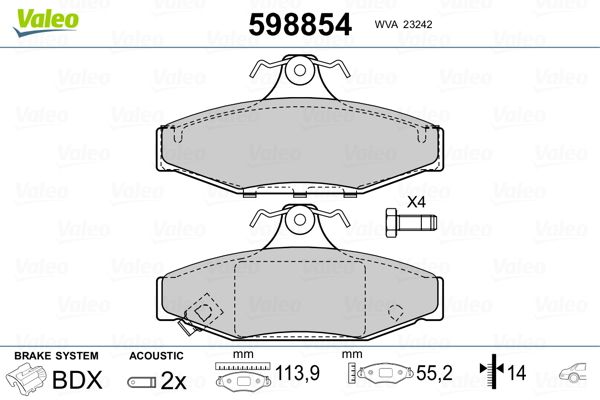 VALEO 598854 Brake Pad Set, disc brake