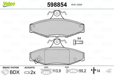 Brake Pad Set, disc brake VALEO 598854