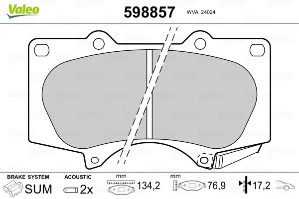 VALEO 598857 Brake Pad Set, disc brake