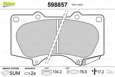 Brake Pad Set, disc brake VALEO 598857