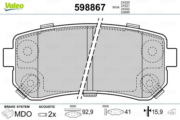 VALEO 598867 Brake Pad Set, disc brake
