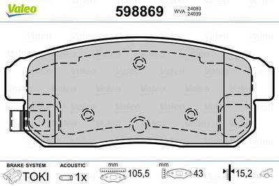 Brake Pad Set, disc brake VALEO 598869