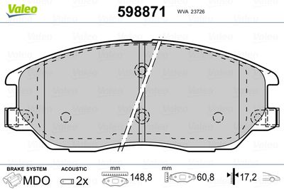 Brake Pad Set, disc brake VALEO 598871