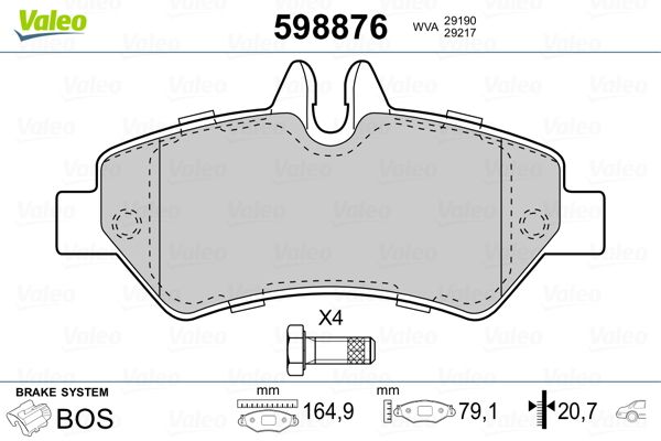 VALEO 598876 Brake Pad Set, disc brake