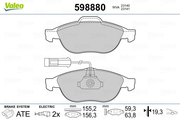 VALEO 598880 Brake Pad Set, disc brake