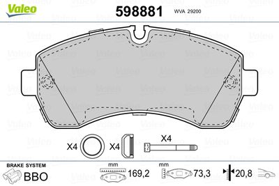 Brake Pad Set, disc brake VALEO 598881