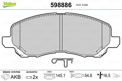 Brake Pad Set, disc brake VALEO 598886