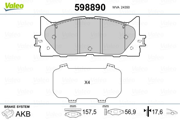 VALEO 598890 Brake Pad Set, disc brake