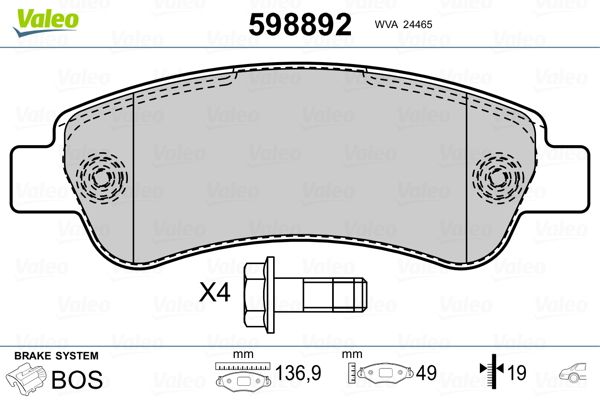 VALEO 598892 Brake Pad Set, disc brake