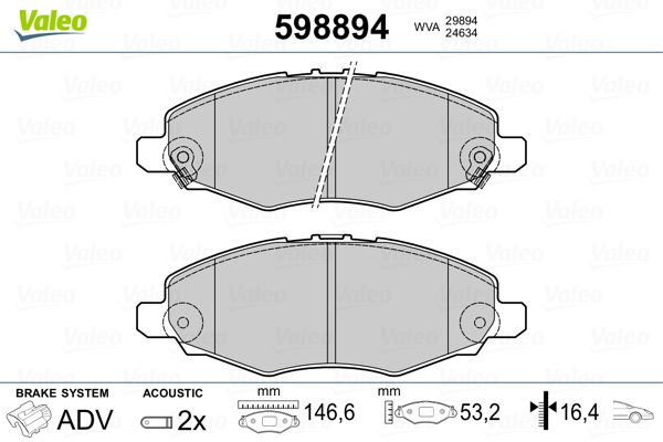 VALEO 598894 Brake Pad Set, disc brake