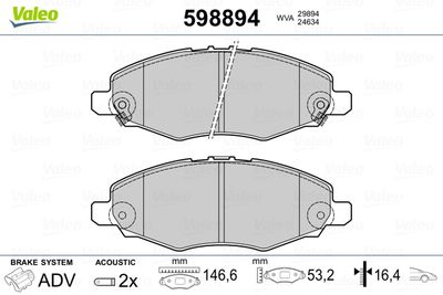 Brake Pad Set, disc brake VALEO 598894