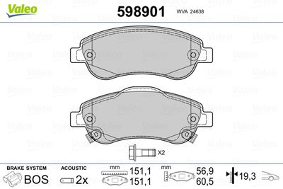 Brake Pad Set, disc brake VALEO 598901