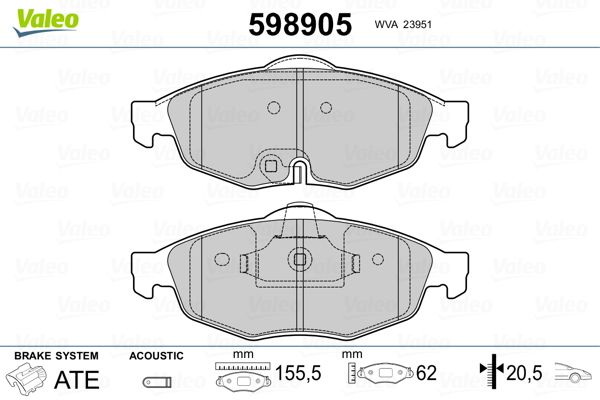 VALEO 598905 Brake Pad Set, disc brake