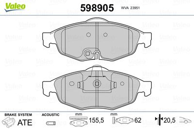 Brake Pad Set, disc brake VALEO 598905