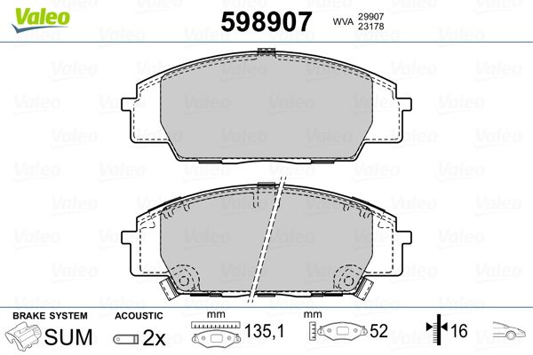 VALEO 598907 Brake Pad Set, disc brake