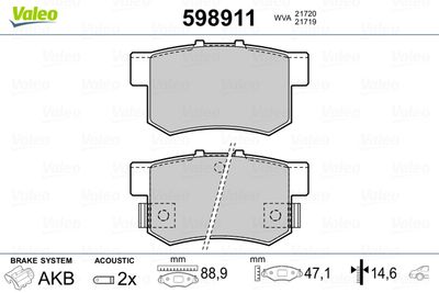 Brake Pad Set, disc brake VALEO 598911