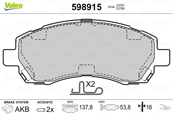 VALEO 598915 Brake Pad Set, disc brake