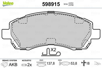 Brake Pad Set, disc brake VALEO 598915