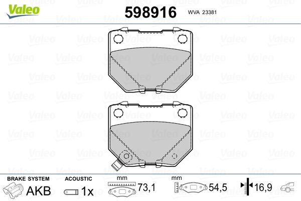VALEO 598916 Brake Pad Set, disc brake