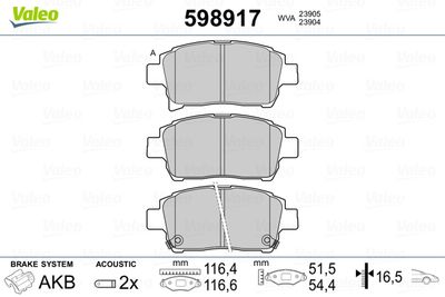 Brake Pad Set, disc brake VALEO 598917
