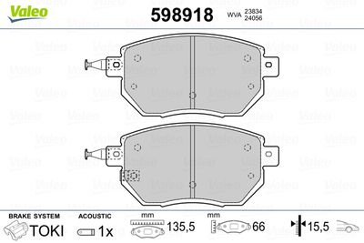 Brake Pad Set, disc brake VALEO 598918
