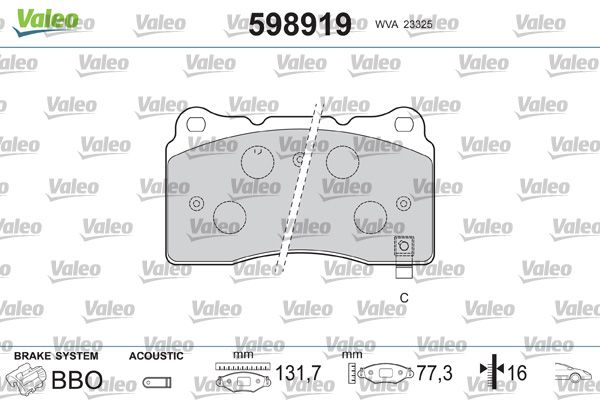 VALEO 598919 Brake Pad Set, disc brake